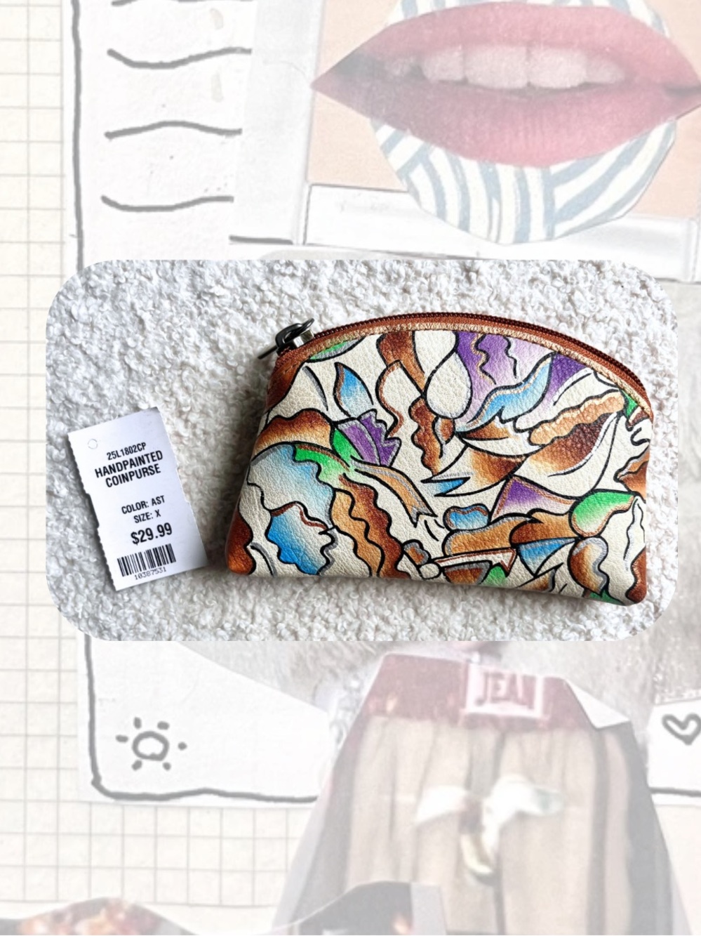 🎉Hand painted Abstract Multicolor Floral Leather Coin Purse — Gifting